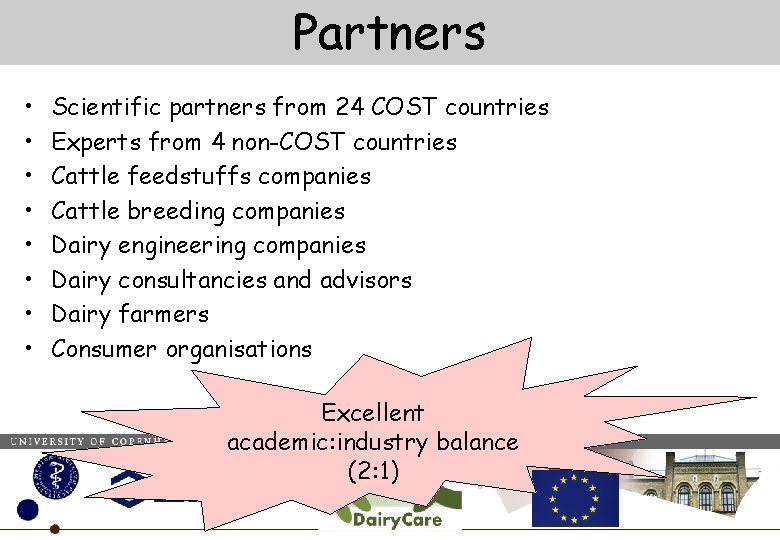 Partners • • Scientific partners from 24 COST countries Experts from 4 non-COST countries