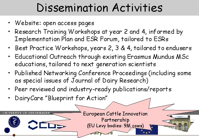 Dissemination Activities • Website: open access pages • Research Training Workshops at year 2