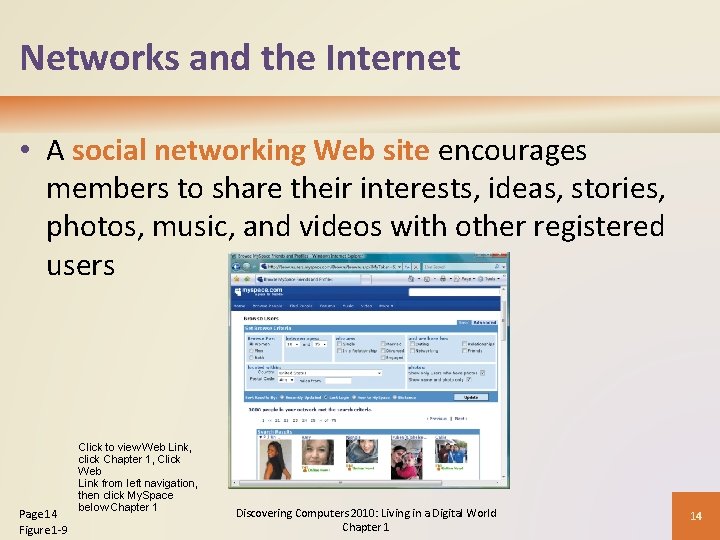 Networks and the Internet • A social networking Web site encourages members to share