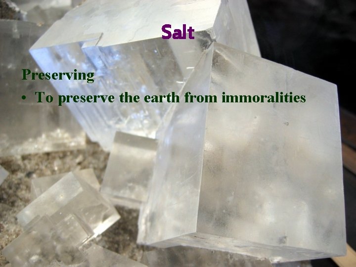 Salt Preserving • To preserve the earth from immoralities 