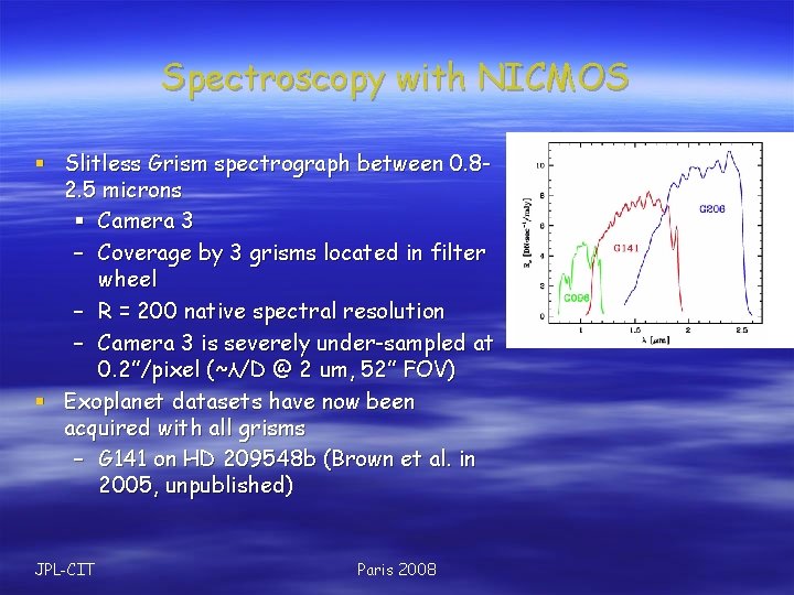 Spectroscopy with NICMOS § Slitless Grism spectrograph between 0. 82. 5 microns § Camera