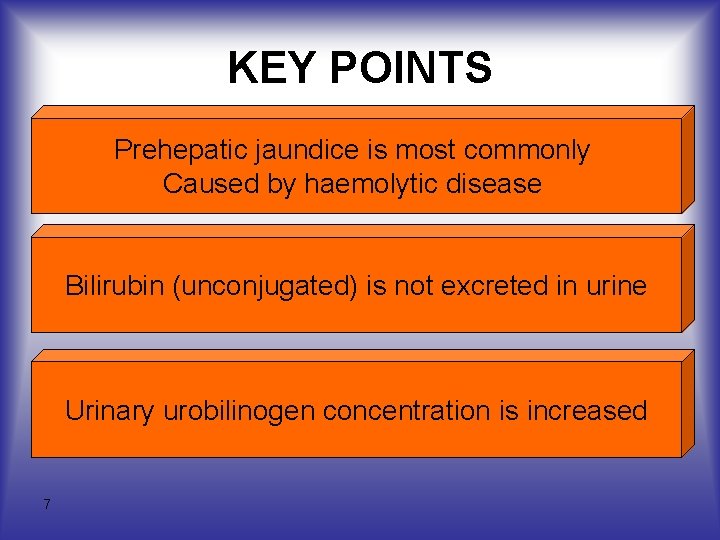KEY POINTS Prehepatic jaundice is most commonly Caused by haemolytic disease Bilirubin (unconjugated) is