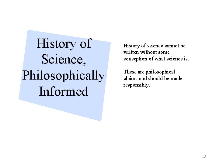 History of Science, Philosophically Informed History of science cannot be written without some conception