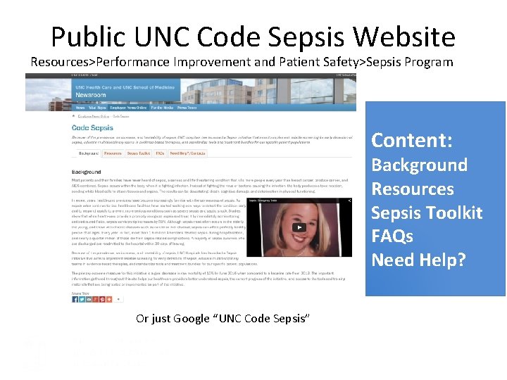 Public UNC Code Sepsis Website Resources>Performance Improvement and Patient Safety>Sepsis Program Content: Background Resources