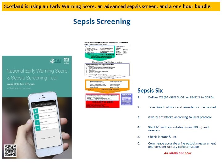 Scotland is using an Early Warning Score, an advanced sepsis screen, and a one