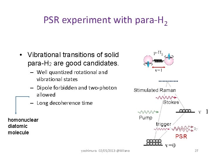 PSR experiment with para-H 2 • Vibrational transitions of solid para-H 2 are good