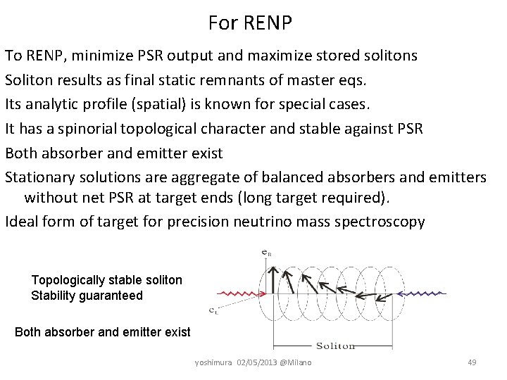 For RENP To RENP, minimize PSR output and maximize stored solitons Soliton results as