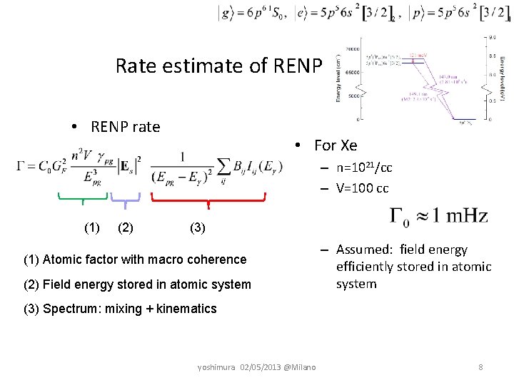 Rate estimate of RENP • RENP rate • For Xe – n=1021/cc – V=100