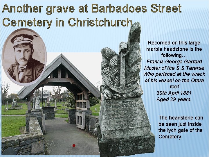 Another grave at Barbadoes Street Cemetery in Christchurch Recorded on this large marble headstone