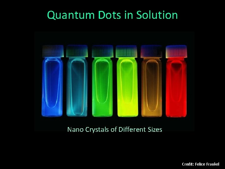 Quantum Dots in Solution Nano Crystals of Different Sizes Credit: Felice Frankel 