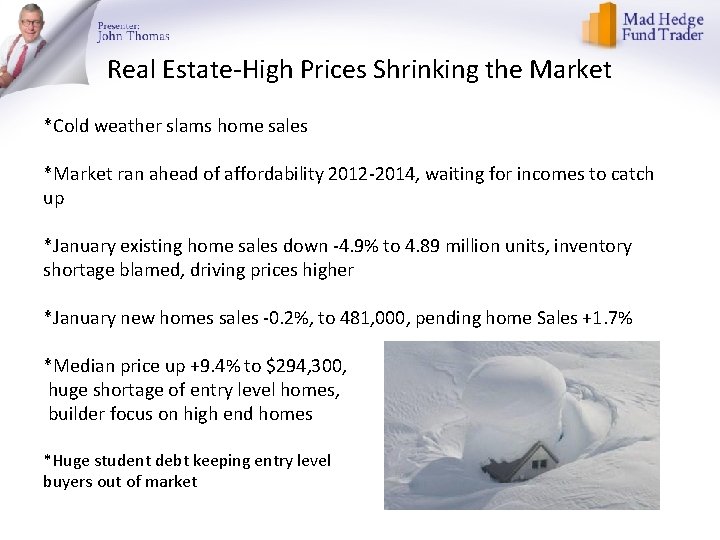 Real Estate-High Prices Shrinking the Market *Cold weather slams home sales *Market ran ahead