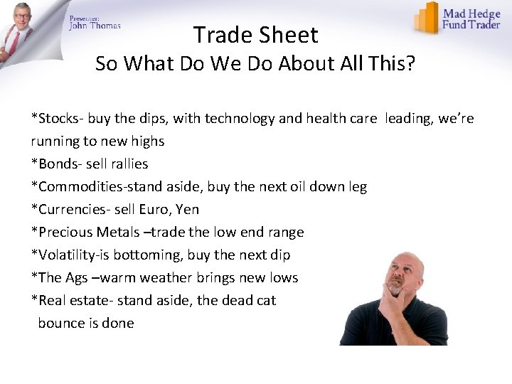 Trade Sheet So What Do We Do About All This? *Stocks- buy the dips,