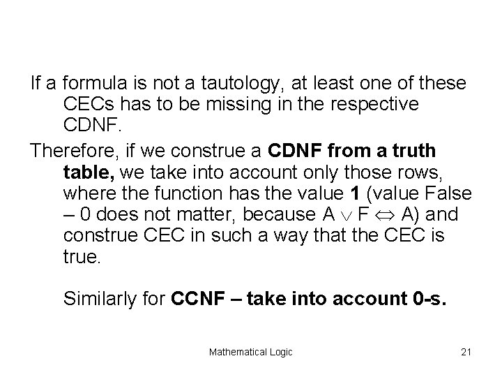 If a formula is not a tautology, at least one of these CECs has