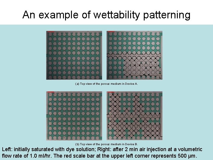 An example of wettability patterning (a) Top view of the porous medium in Device
