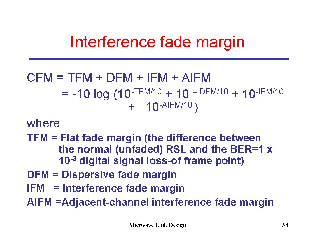 Interference fade margin CFM = TFM + DFM + IFM + AIFM = -10