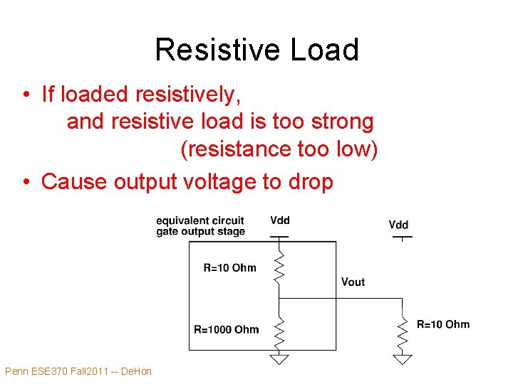 Resistive Load • If loaded resistively, and resistive load is too strong (resistance too