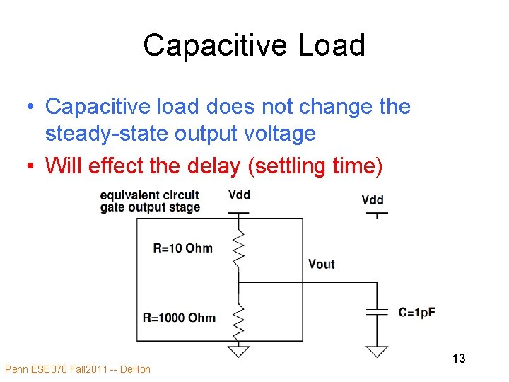 Capacitive Load • Capacitive load does not change the steady-state output voltage • Will