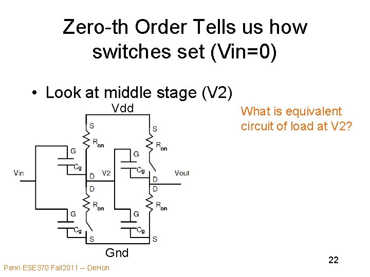 Zero-th Order Tells us how switches set (Vin=0) • Look at middle stage (V