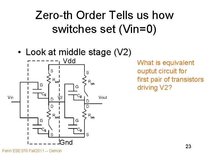 Zero-th Order Tells us how switches set (Vin=0) • Look at middle stage (V