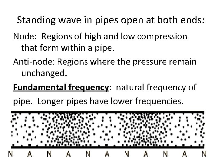 Standing wave in pipes open at both ends: Node: Regions of high and low