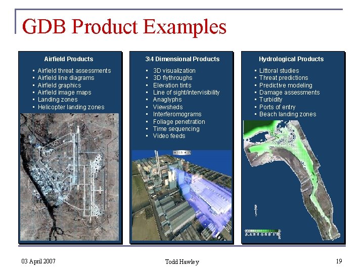 GDB Product Examples Airfield Products • • • Airfield threat assessments Airfield line diagrams