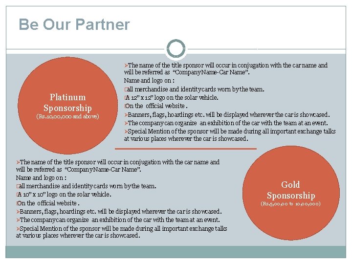 Be Our Partner ØThe name of the title sponsor will occur in conjugation with Be Our Partner ØThe name of the title sponsor will occur in conjugation with