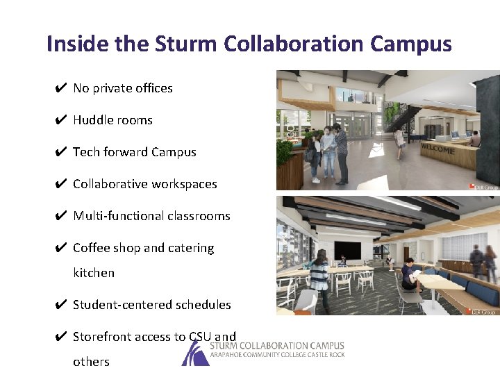 Inside the Sturm Collaboration Campus ✔ No private offices ✔ Huddle rooms ✔ Tech