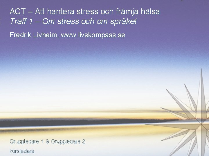 ACT – Att hantera stress och främja hälsa Träff 1 – Om stress och