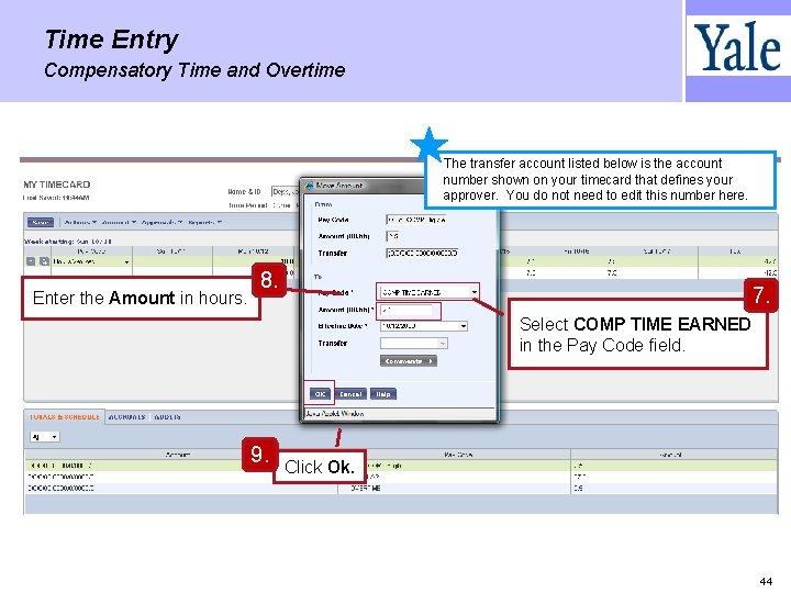 Time Entry Compensatory Time and Overtime The transfer account listed below is the account
