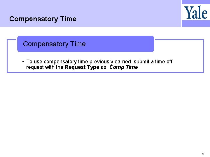 Compensatory Time • To use compensatory time previously earned, submit a time off request