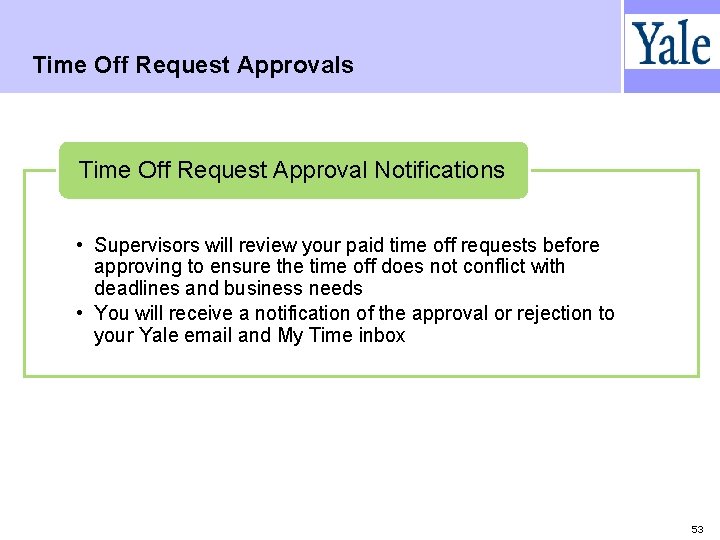 Time Off Request Approvals Time Off Request Approval Notifications • Supervisors will review your