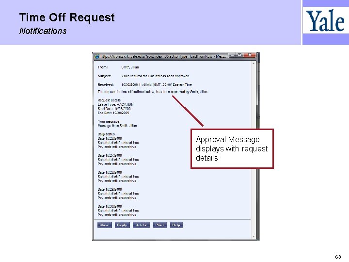 Time Off Request Notifications Approval Message displays with request details 63 