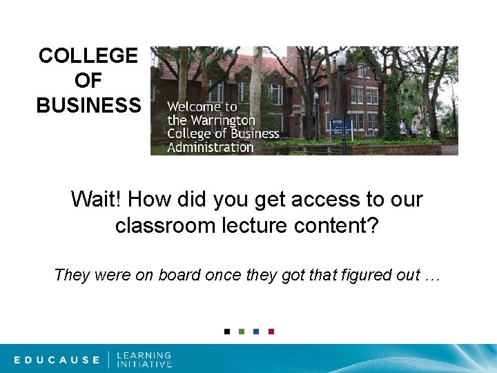 COLLEGE OF BUSINESS Wait! How did you get access to our classroom lecture content?