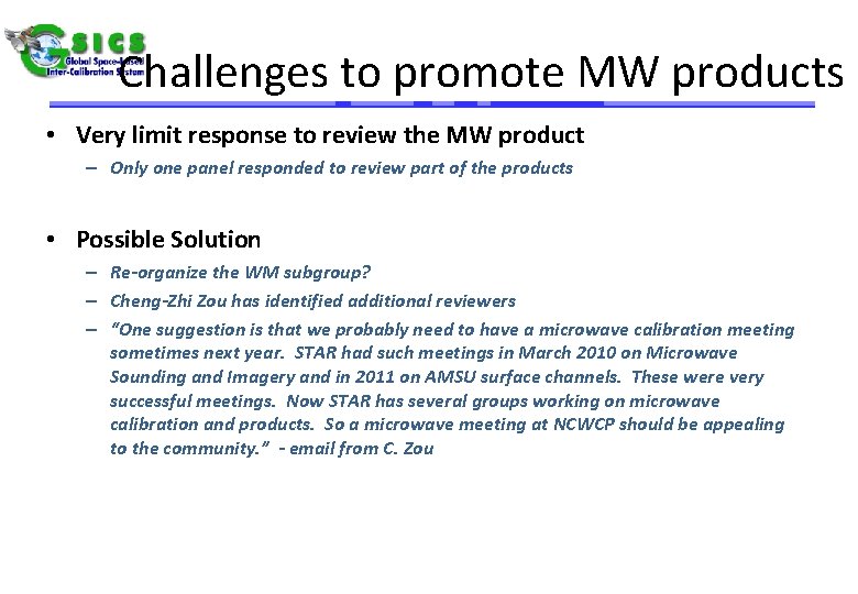 Challenges to promote MW products • Very limit response to review the MW product