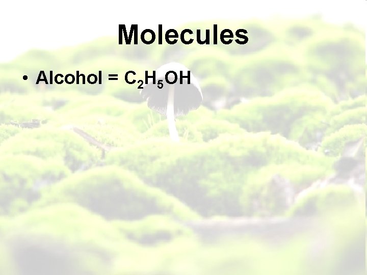 Molecules • Alcohol = C 2 H 5 OH 