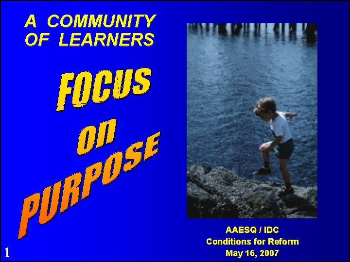 A COMMUNITY OF LEARNERS 1 AAESQ / IDC Conditions for Reform May 16, 2007