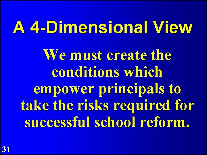 A 4 -Dimensional View We must create the conditions which empower principals to take