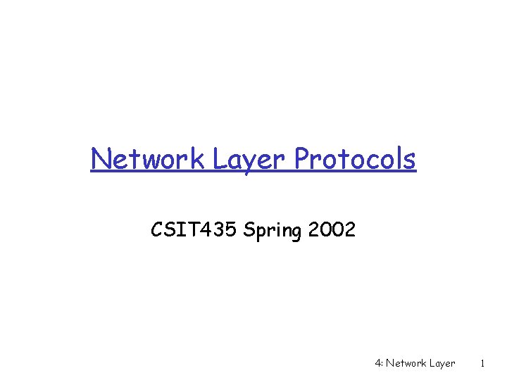 Network Layer Protocols CSIT 435 Spring 2002 4: Network Layer 1 