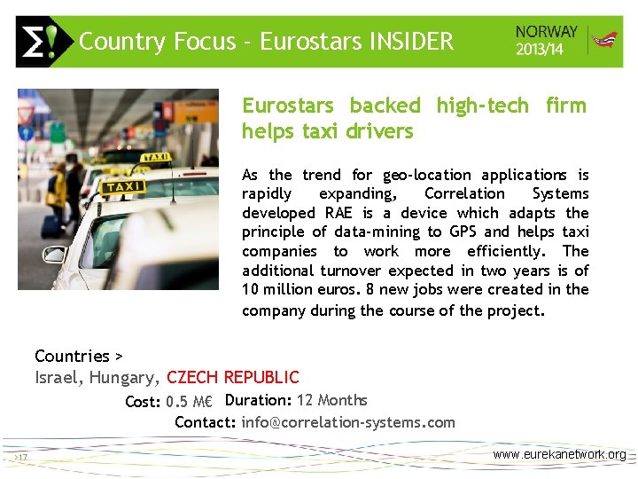 Country Focus - Eurostars INSIDER > 17 Eurostars backed high-tech firm helps taxi drivers