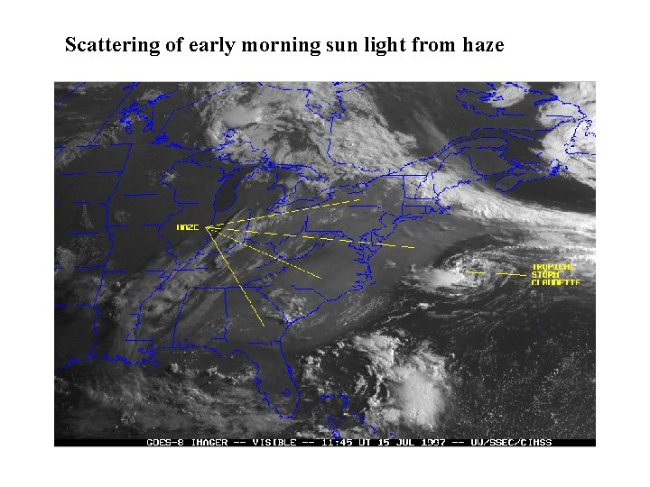 Scattering of early morning sun light from haze 