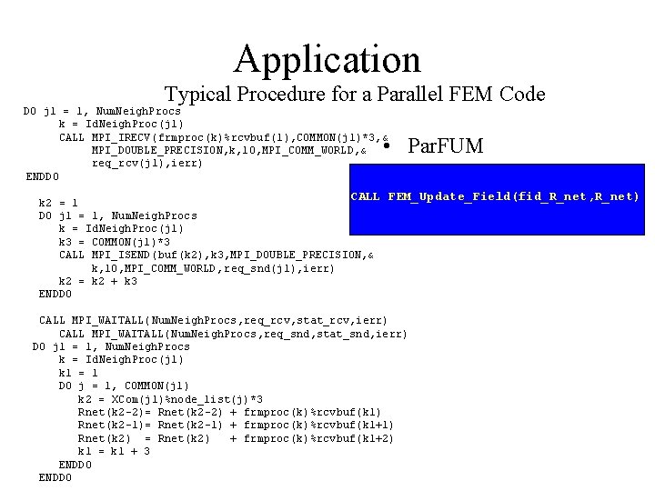Application Typical Procedure for a Parallel FEM Code DO j 1 = 1, Num. Application Typical Procedure for a Parallel FEM Code DO j 1 = 1, Num.