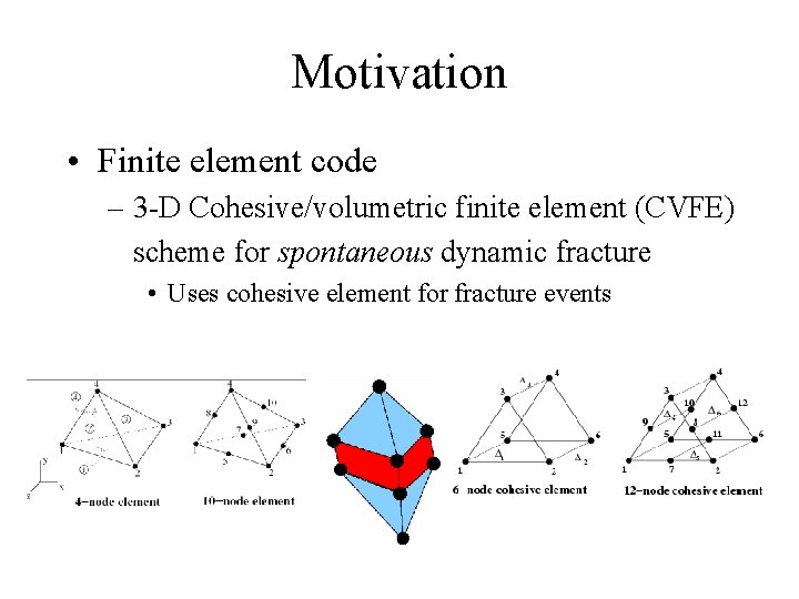 Motivation • Finite element code – 3 -D Cohesive/volumetric finite element (CVFE) scheme for Motivation • Finite element code – 3 -D Cohesive/volumetric finite element (CVFE) scheme for