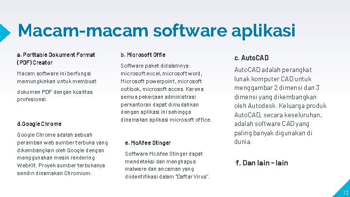 Macam-macam software aplikasi a. Porttable Dokument Format (PDF) Creator Macam software ini berfungsi memungkinkan