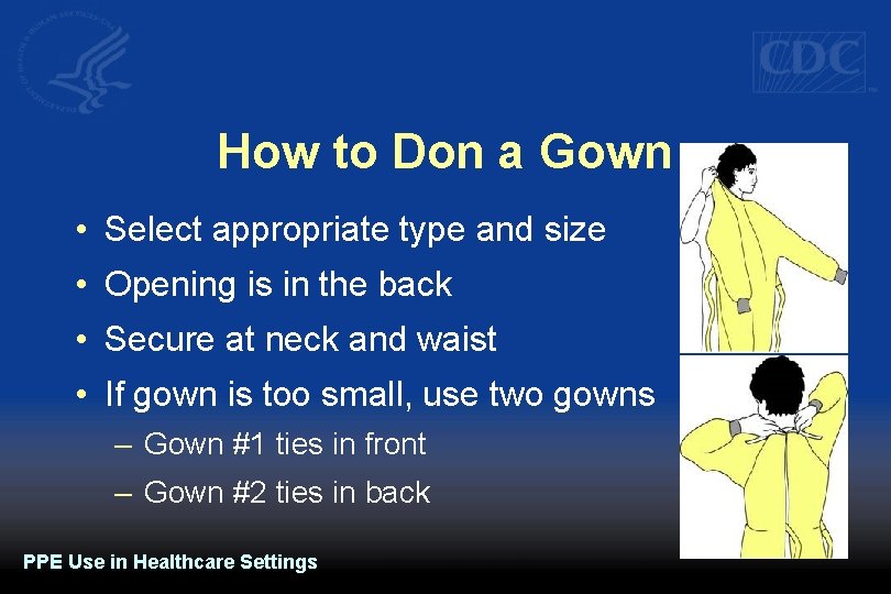 How to Don a Gown • Select appropriate type and size • Opening is