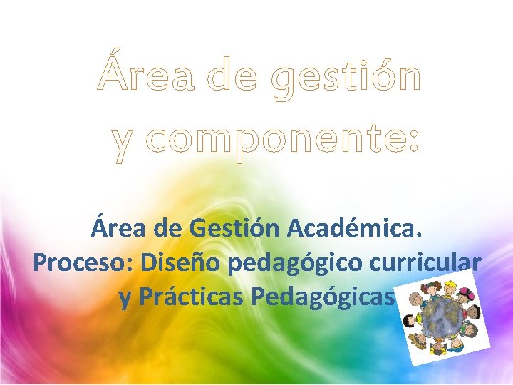 Área de gestión y componente: Área de Gestión Académica. Proceso: Diseño pedagógico curricular y