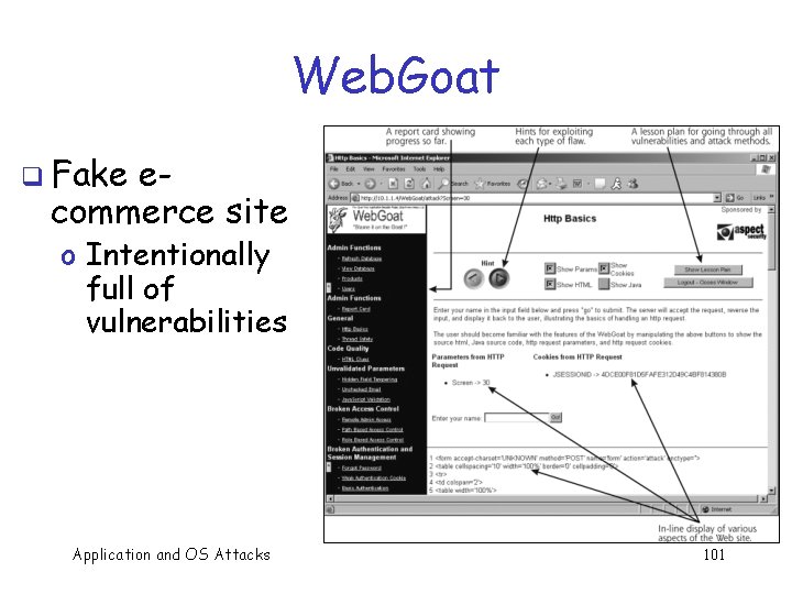 Web. Goat q Fake ecommerce site o Intentionally full of vulnerabilities Application and OS