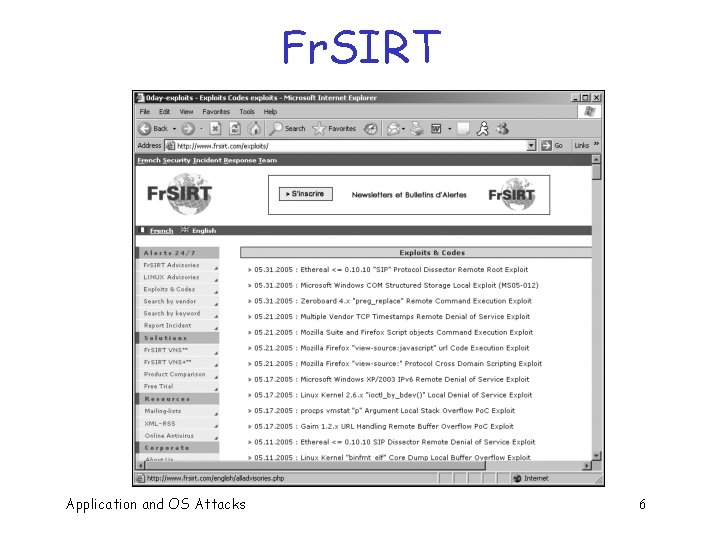 Fr. SIRT Application and OS Attacks 6 