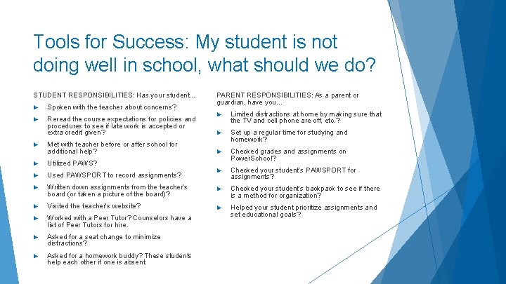 Tools for Success: My student is not doing well in school, what should we