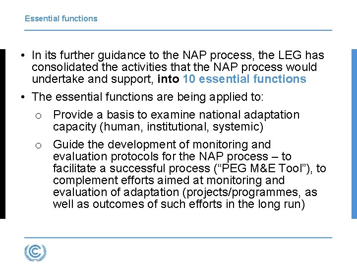 Essential functions • In its further guidance to the NAP process, the LEG has Essential functions • In its further guidance to the NAP process, the LEG has
