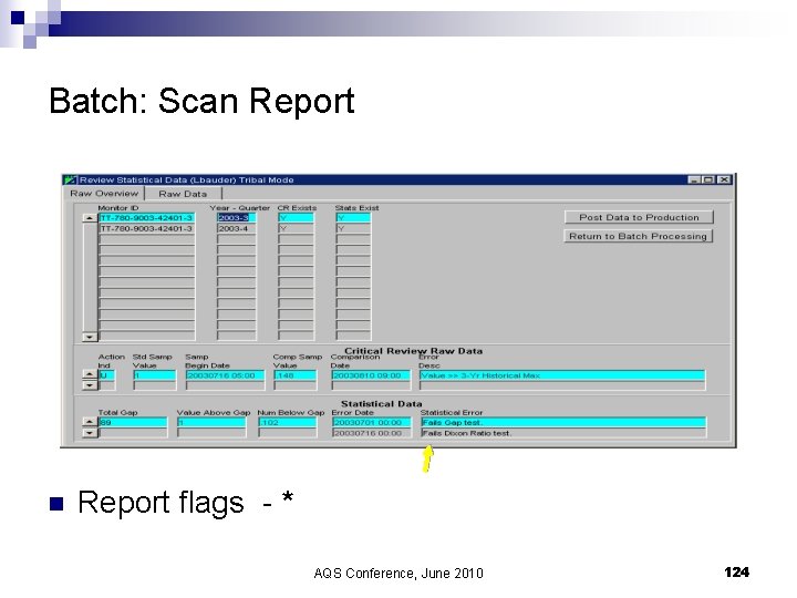 Batch: Scan Report flags - * AQS Conference, June 2010 124 